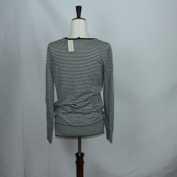 NWT Ann Taylor Black & White Striped Long Sleeve Sweater with Drapey Neckline - Picture 4 of 5